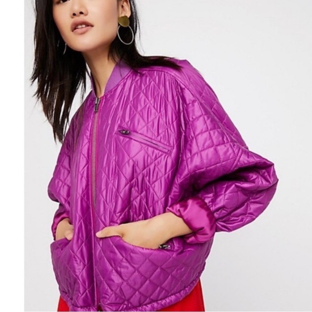 Free People Quilted Bomber Jacket in Bright Purple XS